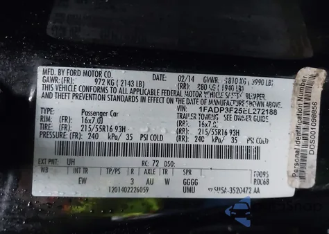 2014 Ford Focus Se z USA, uszkodzony, nr VIN 1FADP3F25EL272188